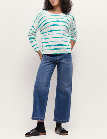 TECLA - Pull jungle green tricot à motif rayures flous-1
