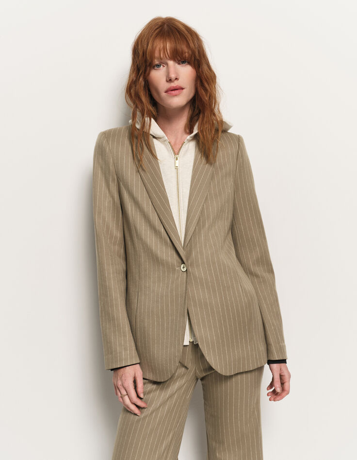 VITO - Veste de costume beige rayures tennis lurex-4
