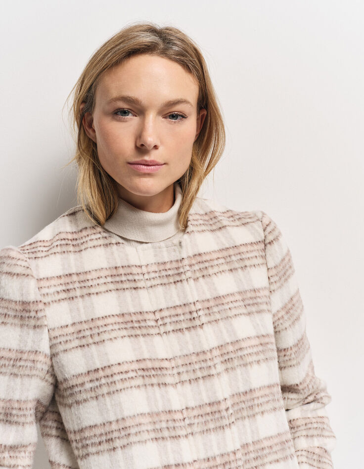 DATCHA - Manteau 2-en-1 beige motif carreaux et doudoune-5