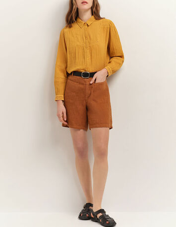 CHLOE - Chemise miel broderies placées-1