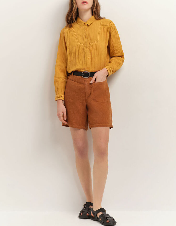 CHLOE - Chemise miel broderies placées-1