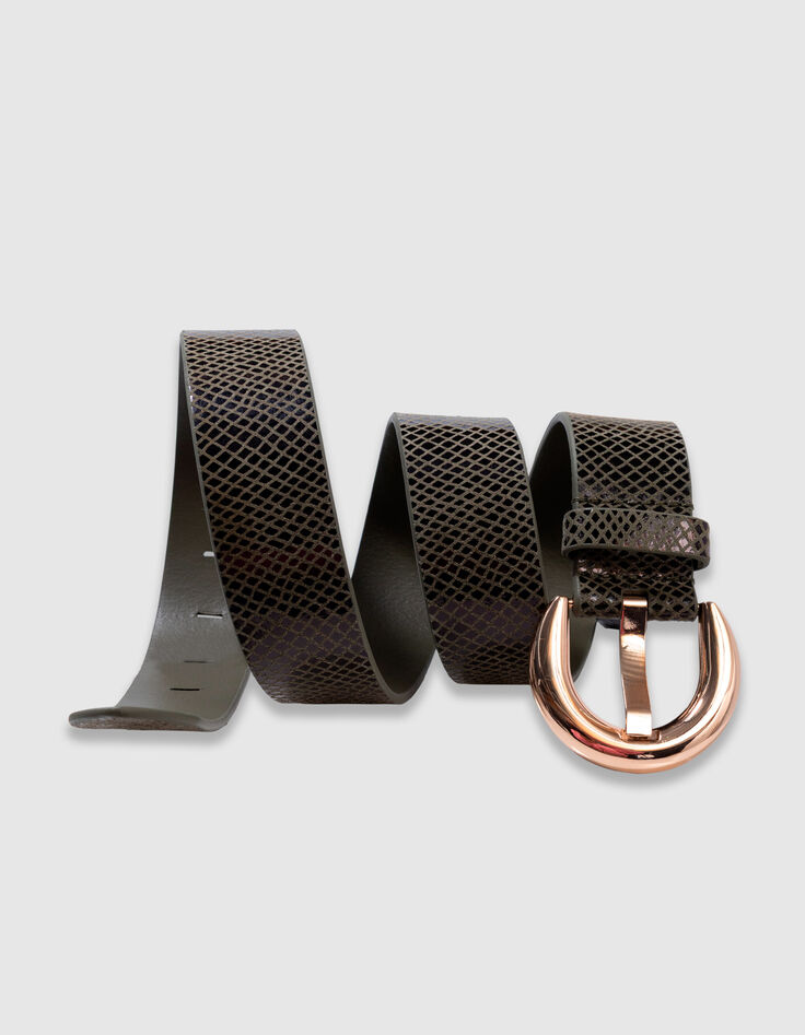 AMALIA - Ceinture kaki cuir certifié effet python -2 AMALIA - Ceinture kaki cuir certifié effet python -2