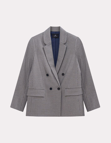 VANDA - Veste de costume bleue motif pied de puce-1