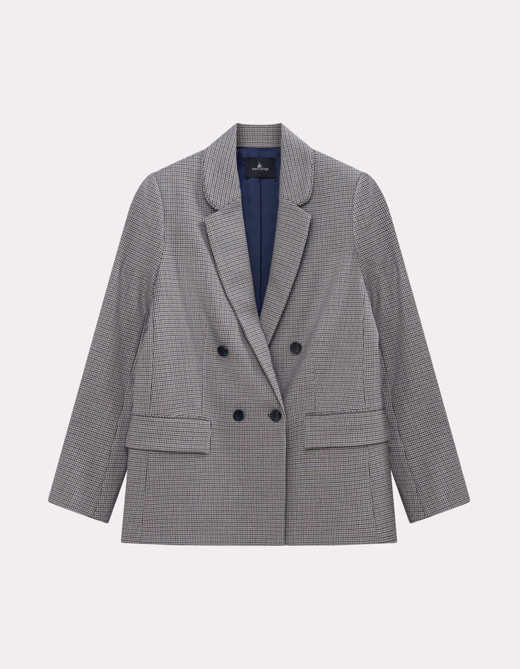 VANDA - Veste de costume bleue motif pied de puce-1 VANDA - Veste de costume bleue motif pied de puce-1