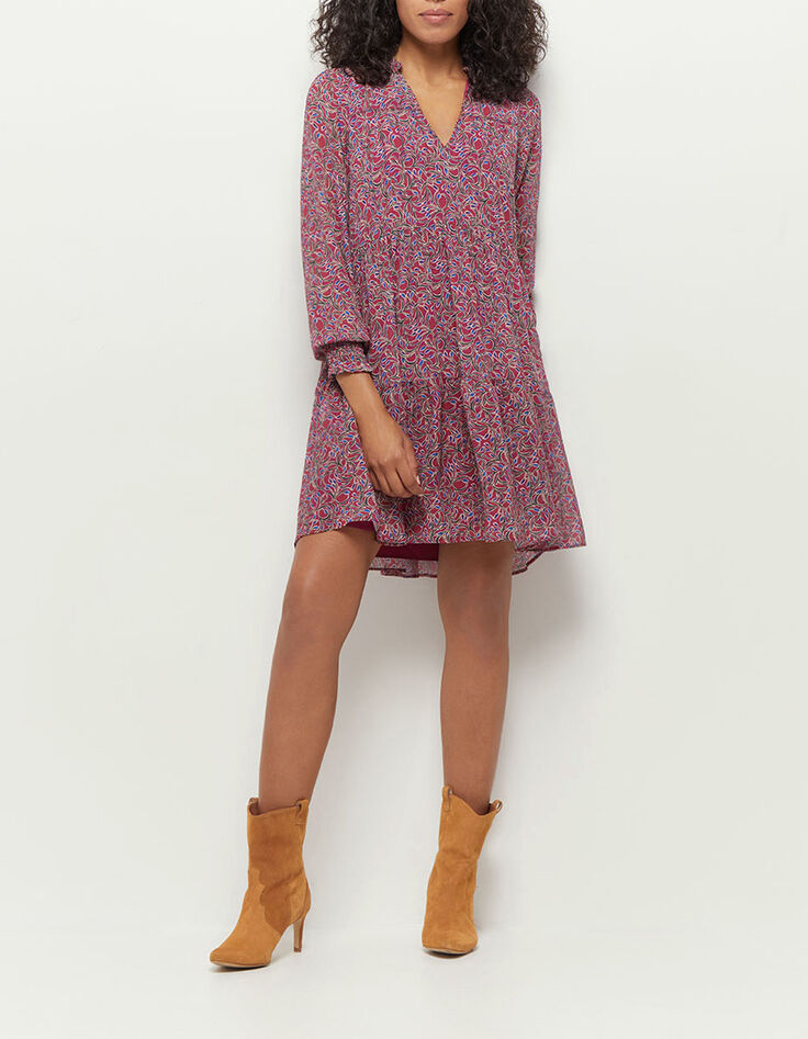 RISOTA - Robe fuchsia à imprimé feuillage romantique-1