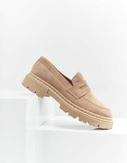 O.MOLLY - Mocassins crantés beiges cuir velours - One Step