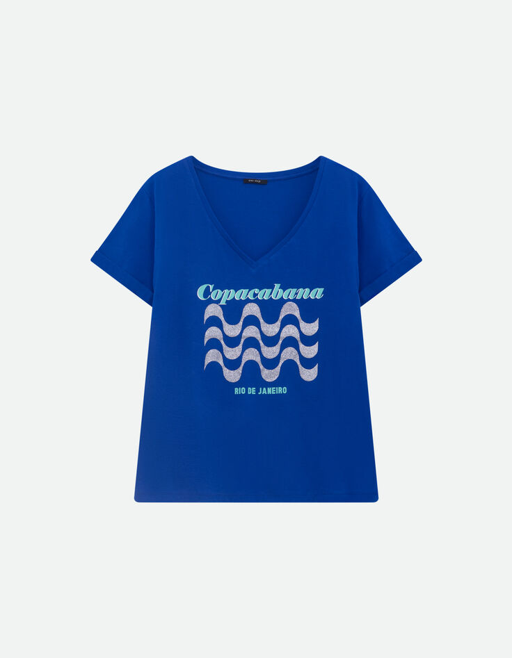MADIAN - T-shirt bleu coton bio message et vagues-1