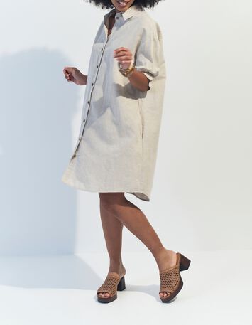 REACH - Robe chemise beige chin&eacute; en lin et coton -5