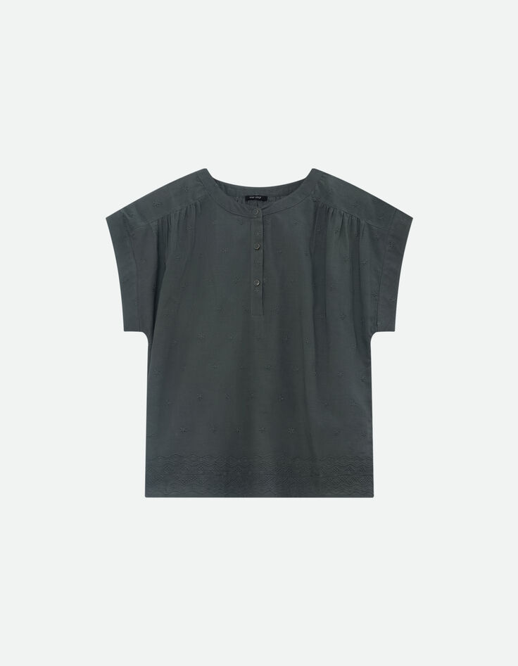 CONOR - Top vert upcycl&eacute; broderies &eacute;toiles -5