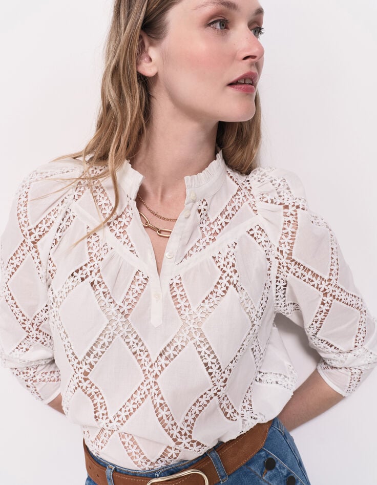 CROWNY - Blouse blanche ajourée brodée-2
