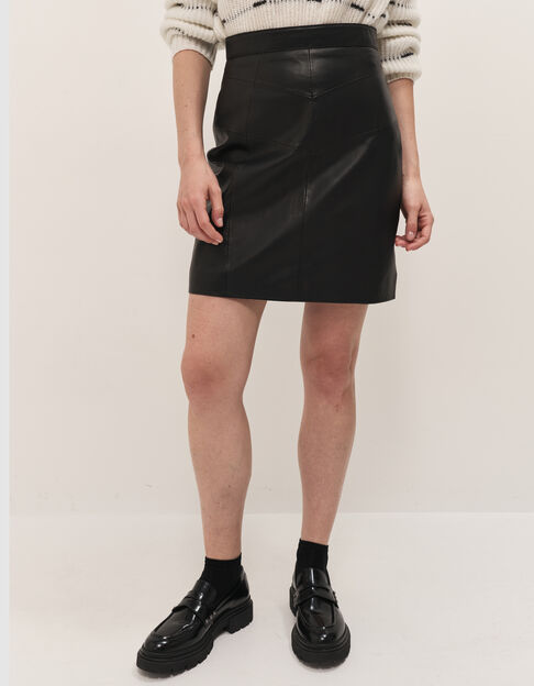 JOANA - Jupe courte noire en cuir - One Step