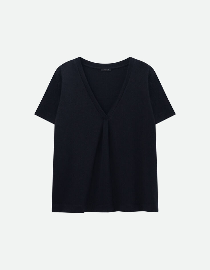 MARCIA - T-shirt noir encolure V maille iris&eacute;e -6