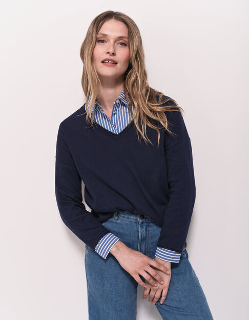 TZAR - Pull marine tricot fin avec danseuse dos - One Step