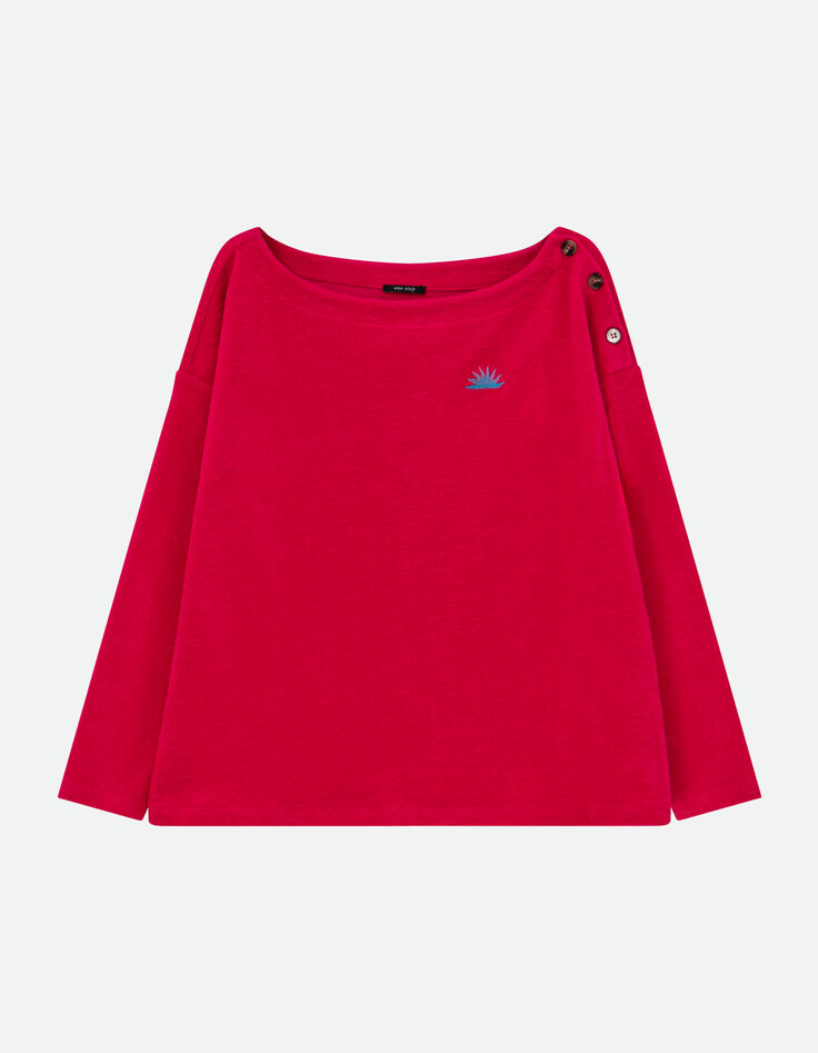 MALOU - T-shirt rose &eacute;ponge coton bio broderie soleil -5