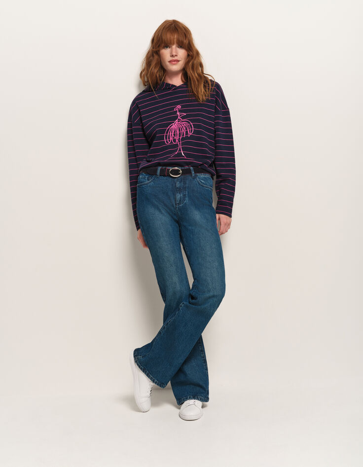 MELKI - T-shirt marine rayé rose coton bio avec danseuse-5