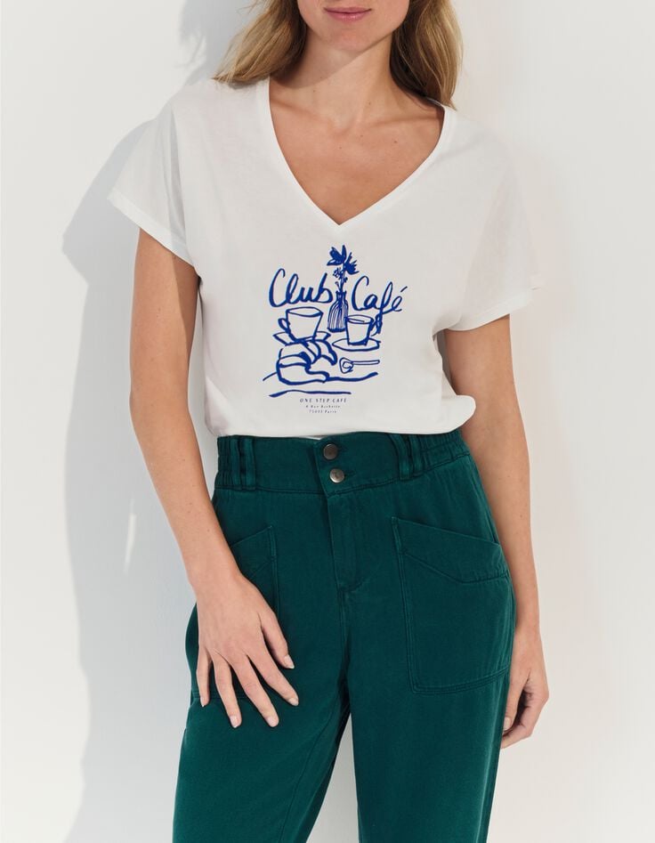 MAGIC- T-shirt blanc coton bio crayonn&eacute; petit-d&eacute;jeuner -3