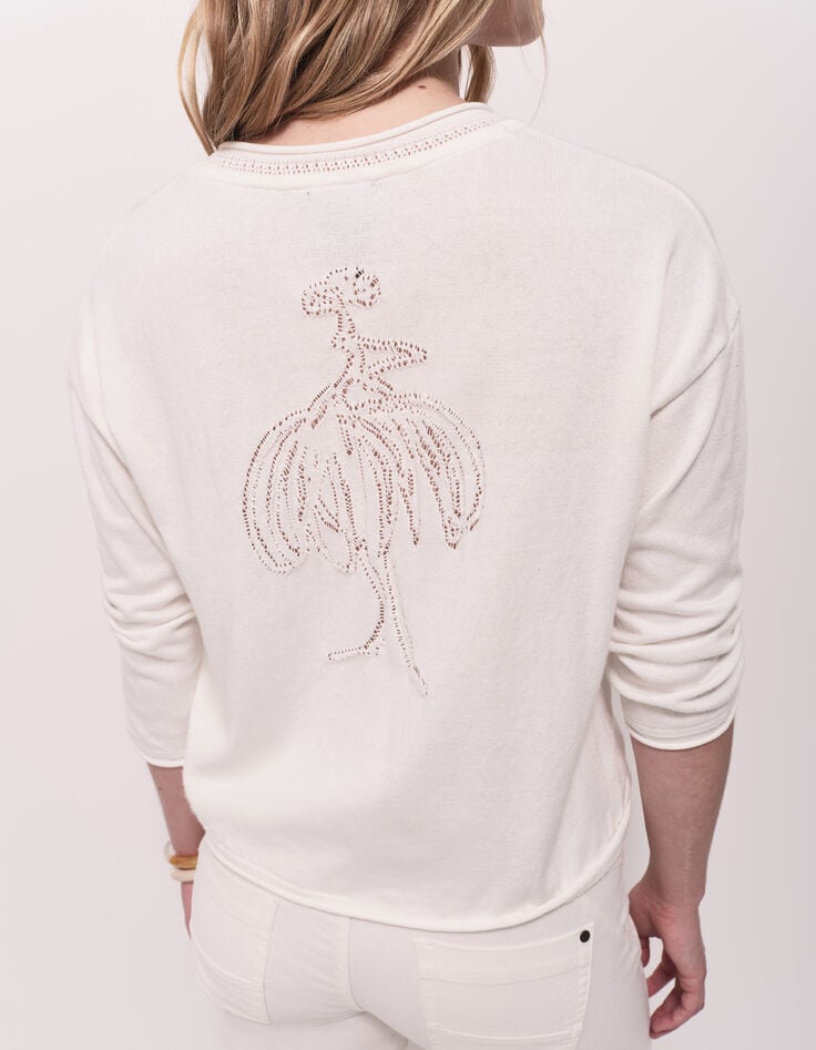 TZAR - Pull écru tricot fin avec danseuse dos-3 TZAR - Pull écru tricot fin avec danseuse dos-3