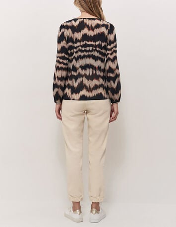 CASILDA - Blouse chocolat à imprimé rayures arty-2 CASILDA - Blouse chocolat à imprimé rayures arty-2