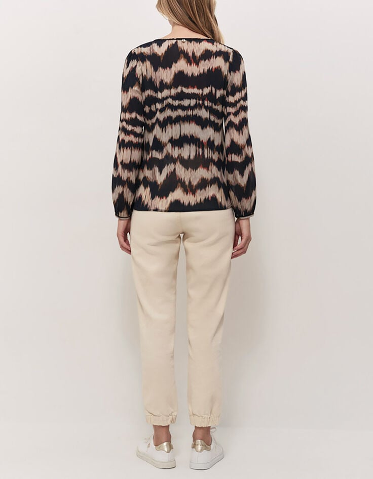 CASILDA - Blouse chocolat à imprimé rayures arty-2 CASILDA - Blouse chocolat à imprimé rayures arty-2