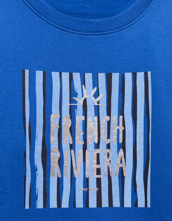 MIDI - Sweat bleu message m&eacute;tallis&eacute; sur rayures-2