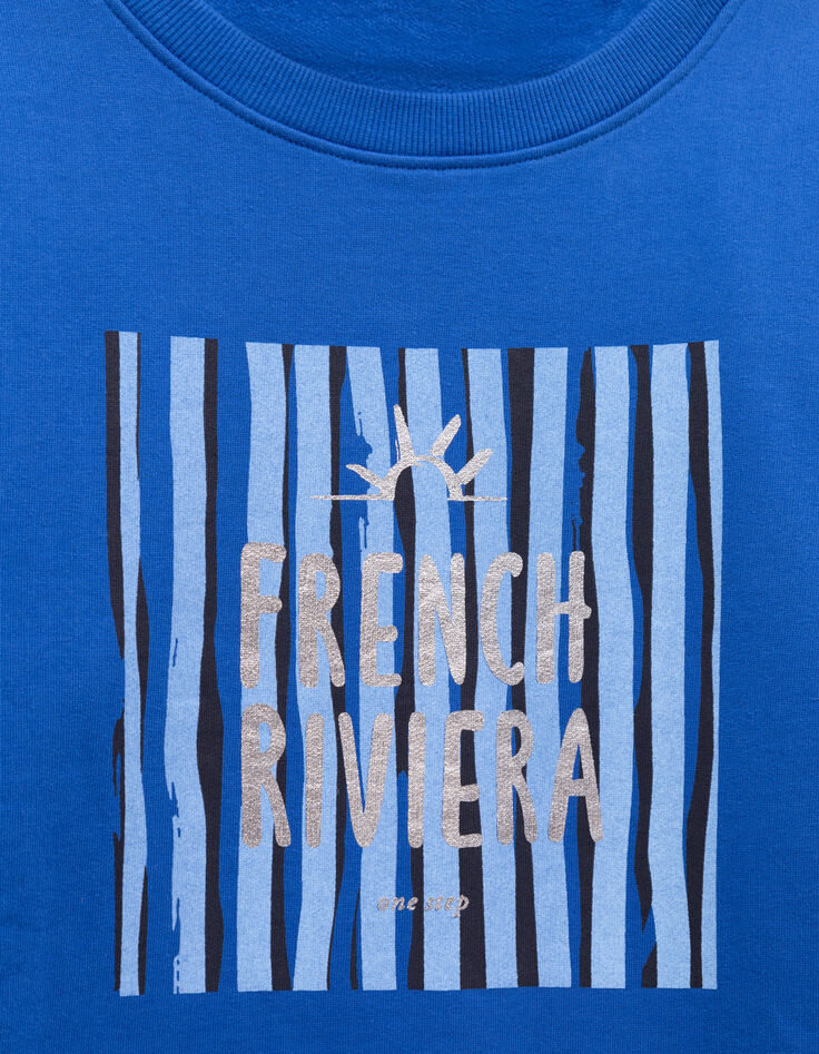 MIDI - Sweat bleu message m&eacute;tallis&eacute; sur rayures-2