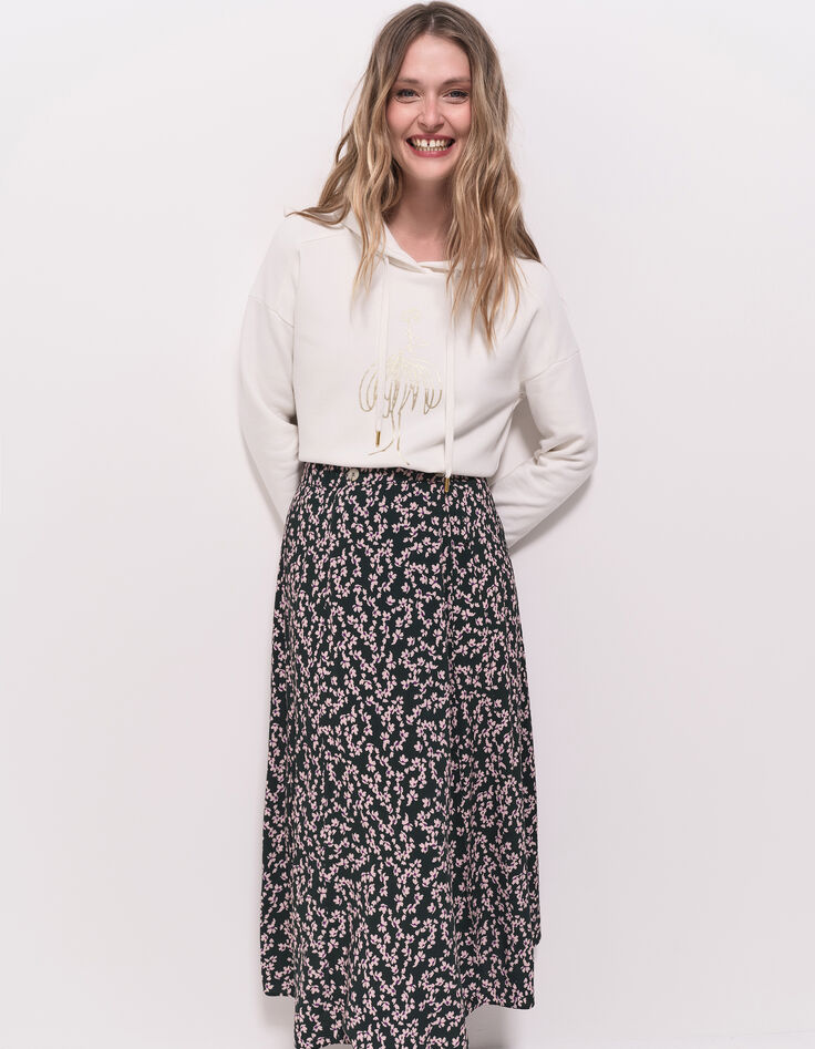 JACA - Jupe midi verte imprimé minimaliste floral-2 JACA - Jupe midi verte imprimé minimaliste floral-2
