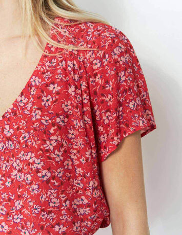 CALDWELL - Top grenadine à imprimé red blossom en viscose-3