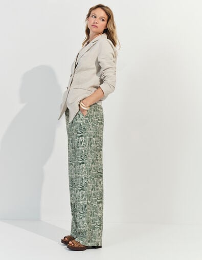 PRIMAVERA - Pantalon vert imprimé tropical chic  - One Step