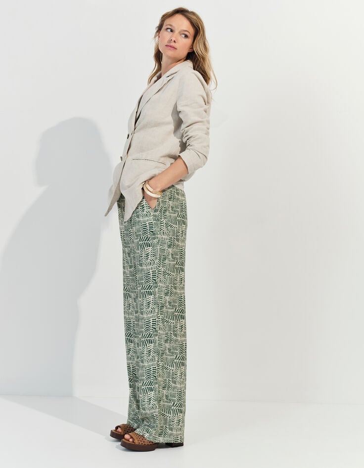 PRIMAVERA - Pantalon vert imprimé tropical chic -1