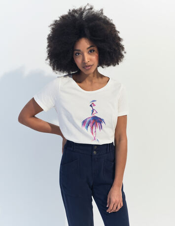 MADIE - T-shirt blanc coton bio danseuse aquarelle -1