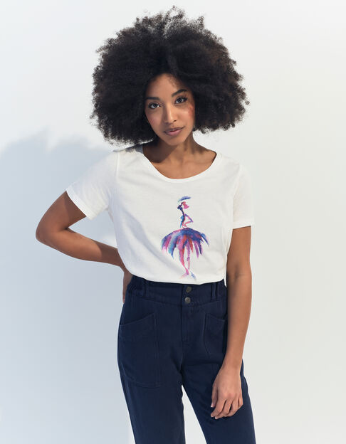 MADIE - T-shirt blanc coton bio danseuse aquarelle  - One Step