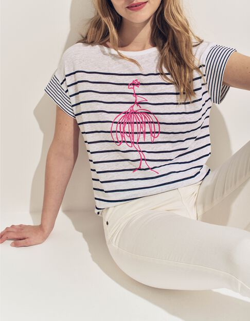 MOLLY- T-shirt blanc rayures marine et danseuse - One Step