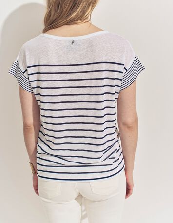 MOLLY- T-shirt blanc rayures marine et danseuse-3