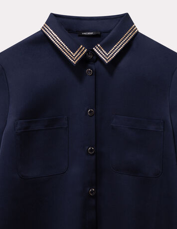 CISSY - Chemise marine satinée col brodé sequins-2 CISSY - Chemise marine satinée col brodé sequins-2