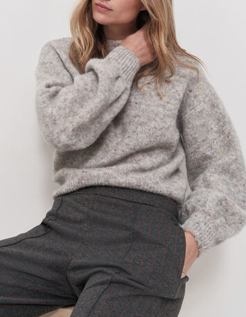 TAIPEH - Pull gris chin&eacute; tricot &agrave; doupions-1