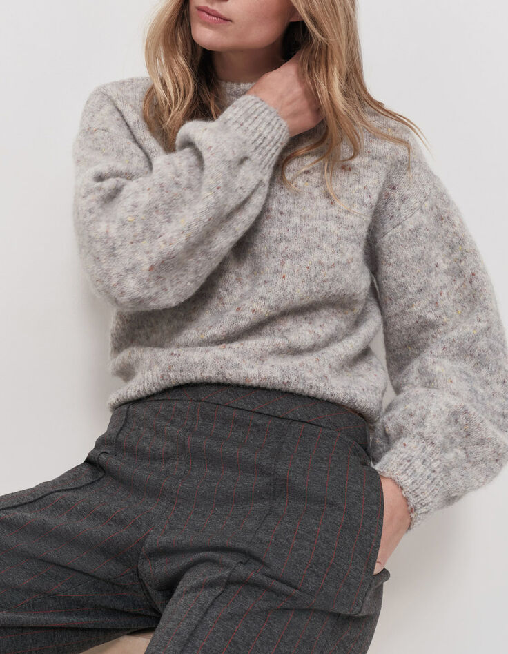 TAIPEH - Pull gris chin&eacute; tricot &agrave; doupions-1