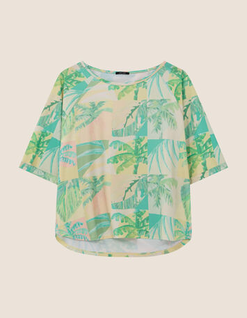 MANU - T-shirt jaune imprim&eacute; oasis aquarell&eacute; -5