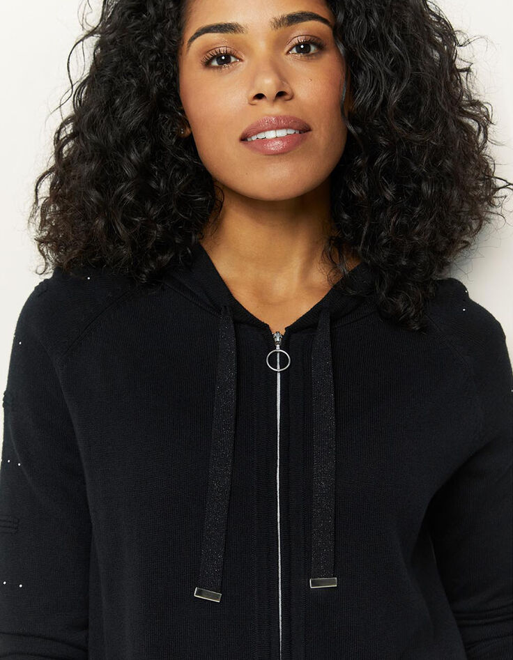 TAÏGA - Cardigan noir à capuche et clous-4
