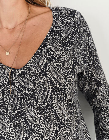 TOKAY - Pull noir tricot motif néo cachemire -4