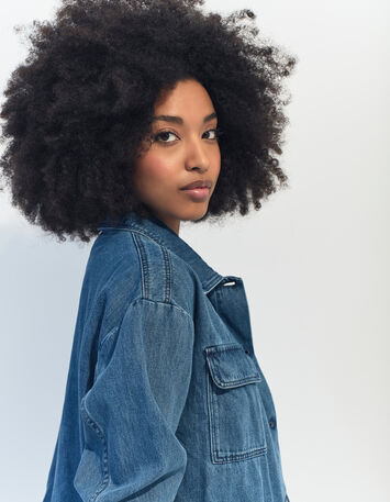 DANILO - Veste en jean bleu oversize poches poitrine-2