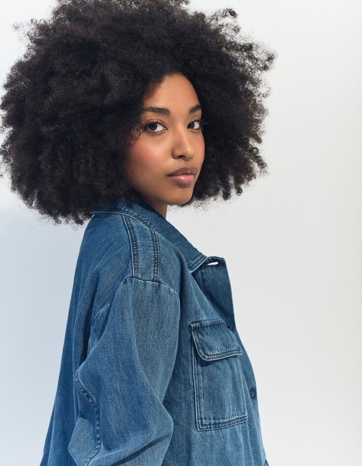 DANILO - Veste en jean bleu oversize poches poitrine-2