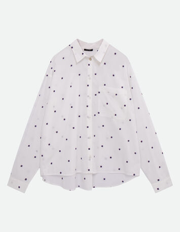 CELESTE - Chemise &eacute;crue broderies petits carr&eacute;s violet -6