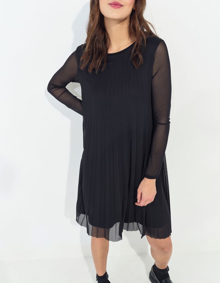 ROMA - Robe noire pliss&eacute;e -2