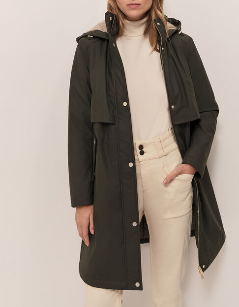 Parka longue &agrave; capuche kaki Femme - One Step