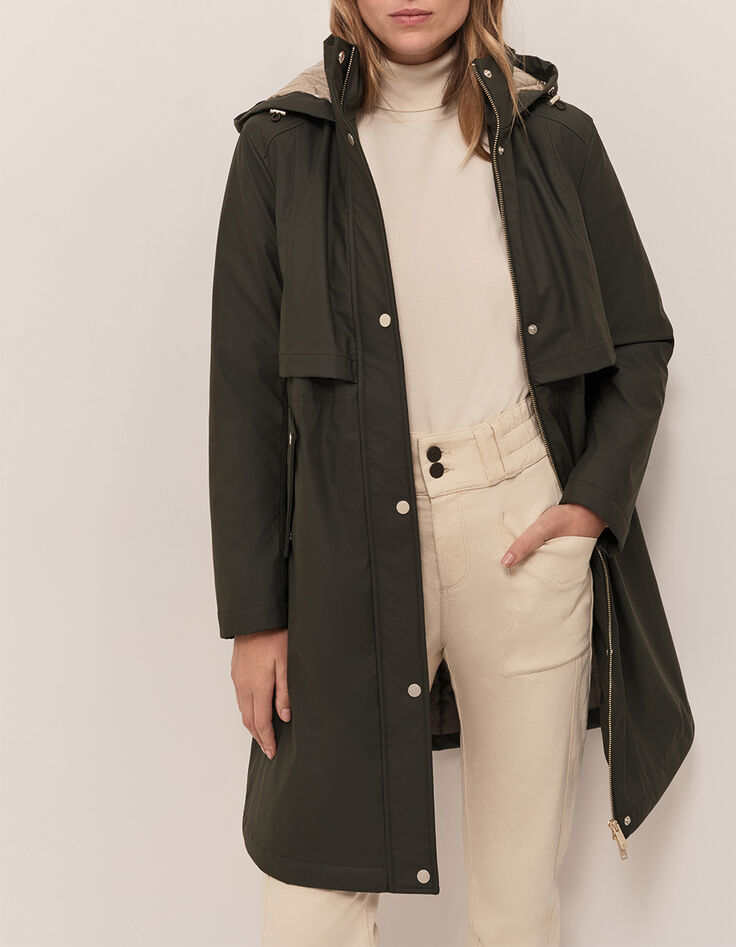 Parka longue &agrave; capuche kaki Femme-1