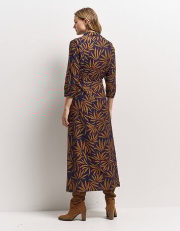 RODNEY - Robe longue marine imprim&eacute; maxi feuilles-3