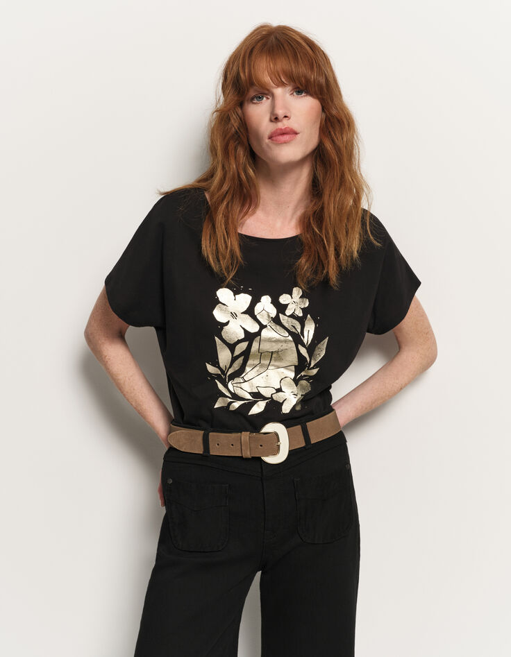 MAGICA - T-shirt noir coton bio danseuse dorée revisitée-2 MAGICA - T-shirt noir coton bio danseuse dorée revisitée-2
