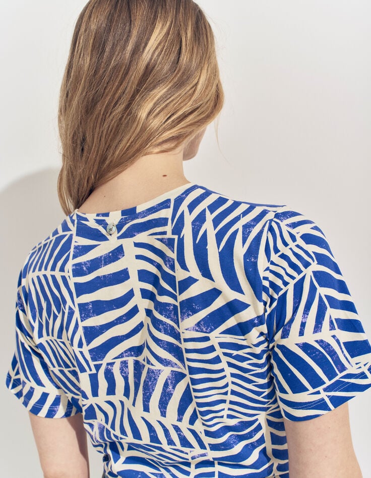MANARA- T-shirt bleu coton bio imprimé tropic chic-3 MANARA- T-shirt bleu coton bio imprimé tropic chic-3