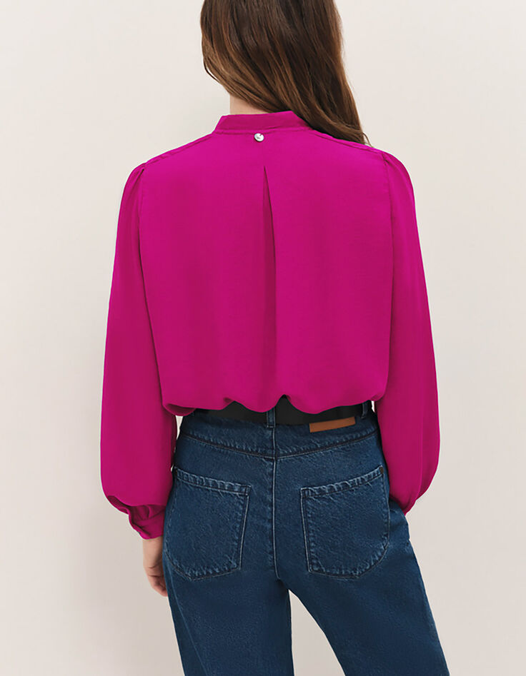 CYRILLE - Blouse fuchsia fluide &agrave; col lavalli&egrave;re-2