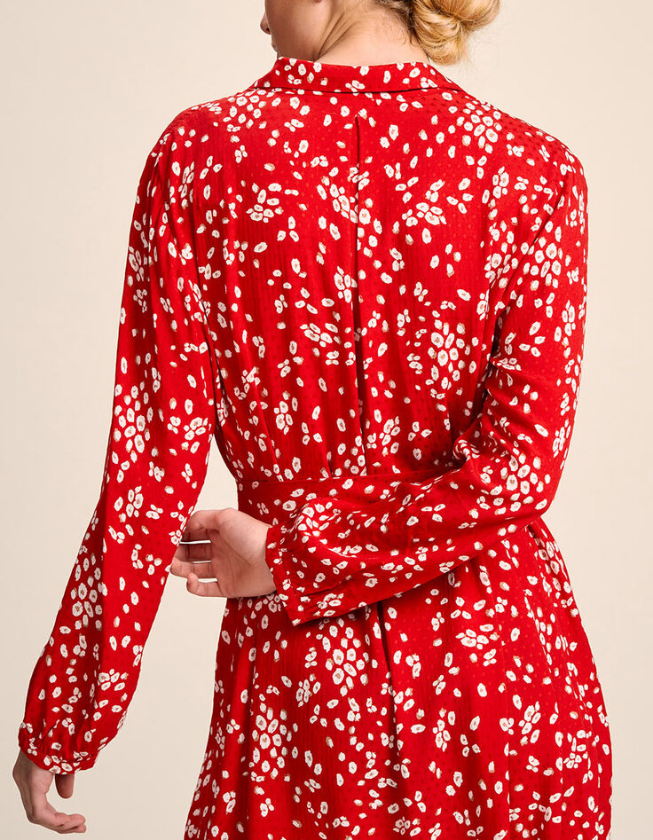 REGATE - Robe chemise midi cerise à imprimé fleurs-4